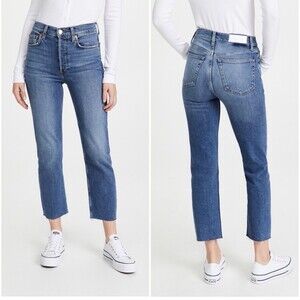 RE/DONE 70s Stove Pipe Comfort Stretch Jeans Mid 70s Wash Raw Hem Size 26 retro